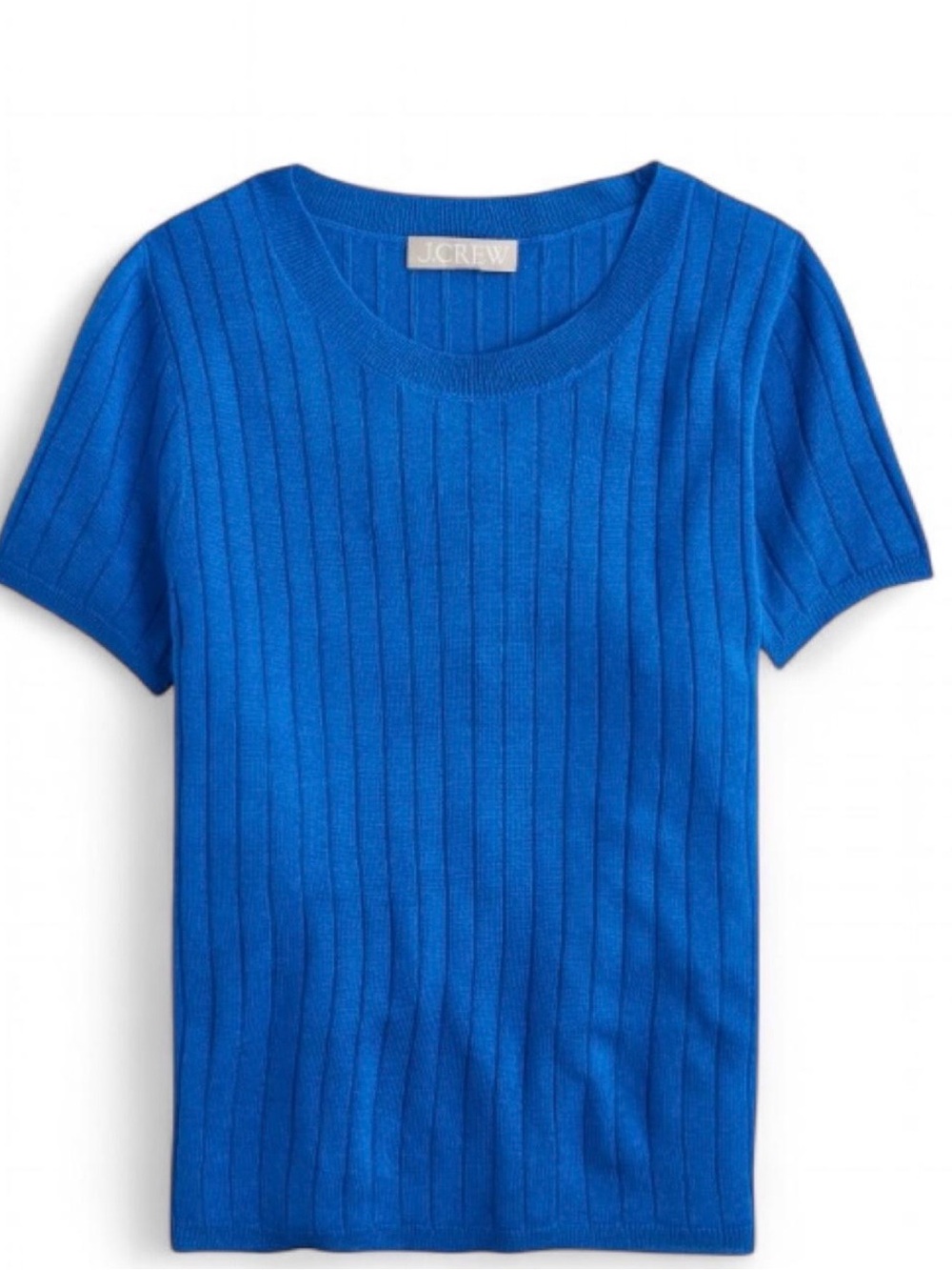 J. Crew Royal Blue Silk Cashmere Cropped Ribbed Short Sleeve T-Shirt Top